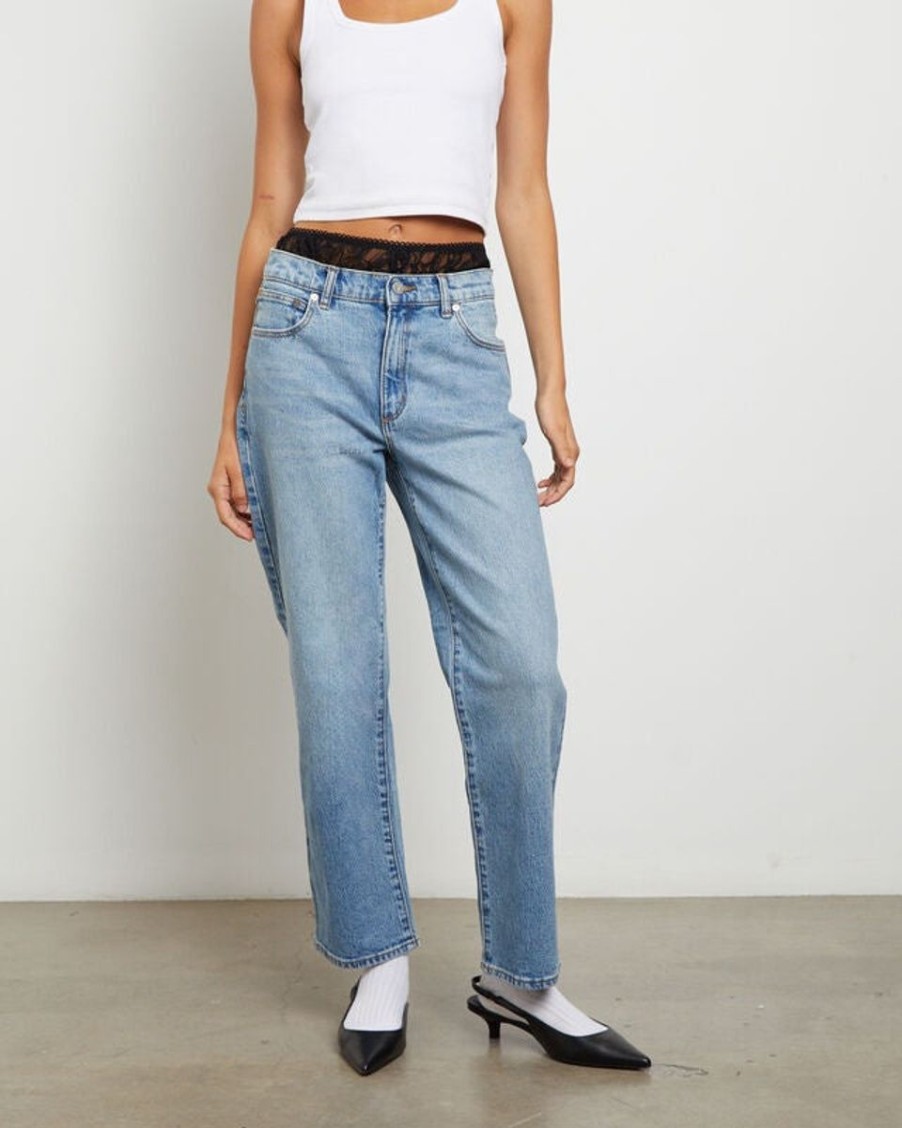 Women ABrand Jeans | Abrand Mid Straight Crop Jean-Sydney-Mid Vintage Blue