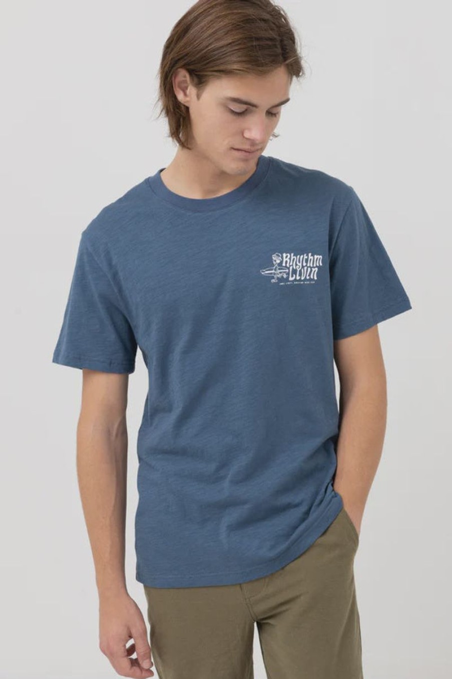 Men Rhythm Tees | Rhythm Living Slub Short Sleeve T-Shirt-Vintage Blue