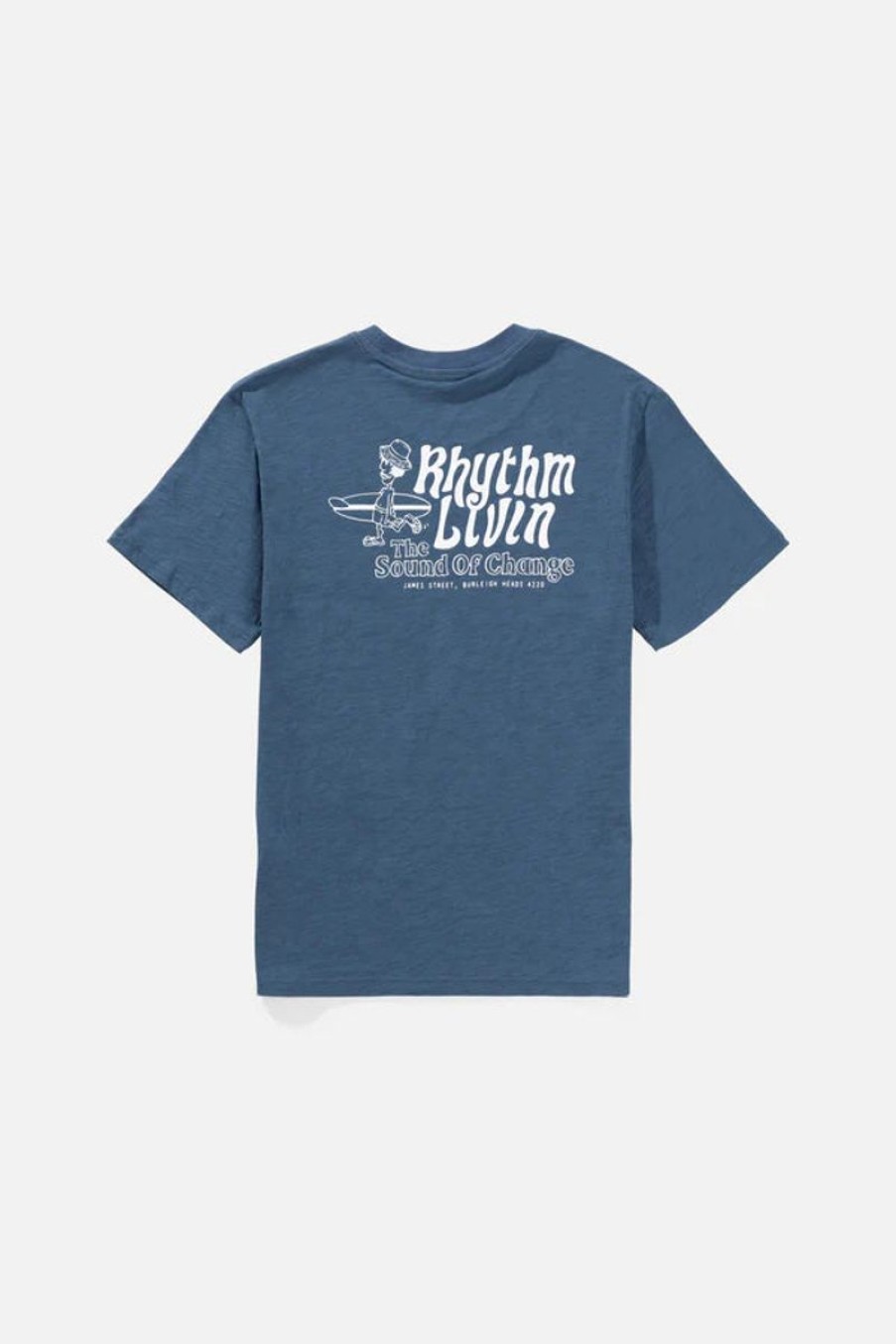 Men Rhythm Tees | Rhythm Living Slub Short Sleeve T-Shirt-Vintage Blue