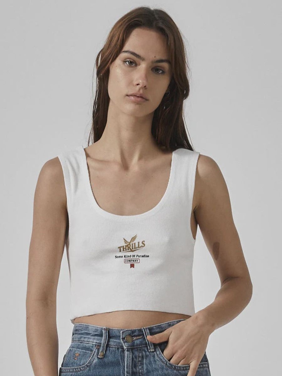 Women THRILLS Tops | Golden Paradise Crop Rib Singlet-Dirty White