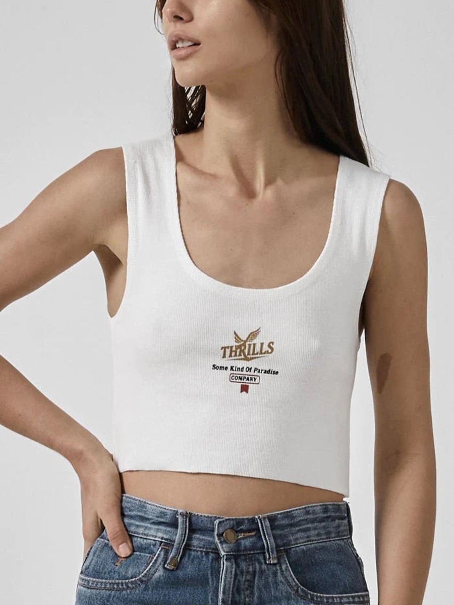 Women THRILLS Tops | Golden Paradise Crop Rib Singlet-Dirty White