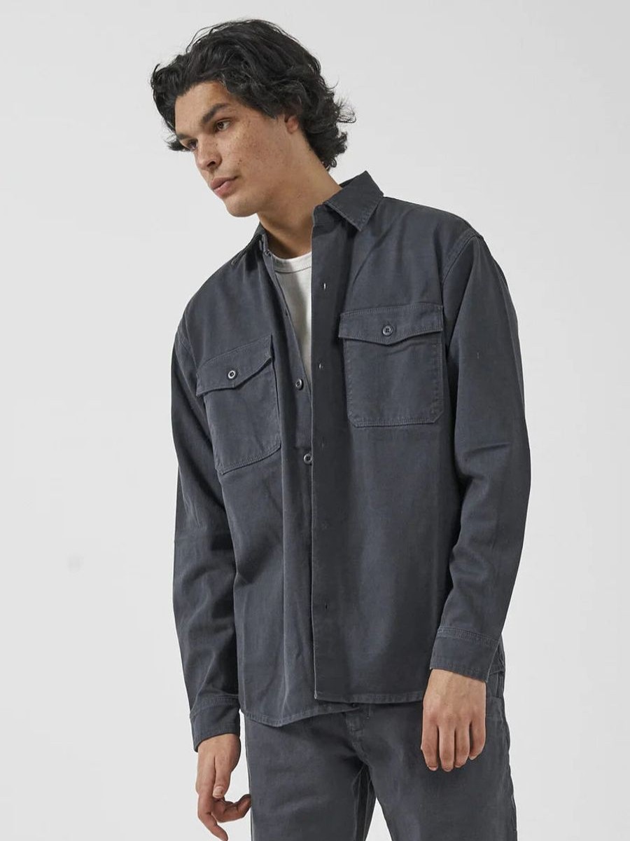 Men THRILLS Shirts | Thrills Union Long Sleeve Work Shirt-Petrol