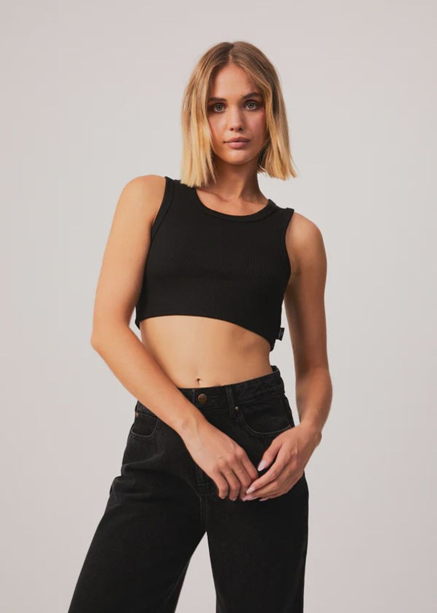 Women Afends Tops | Chloe Hemp Ribbed Cropped Singlet-Black