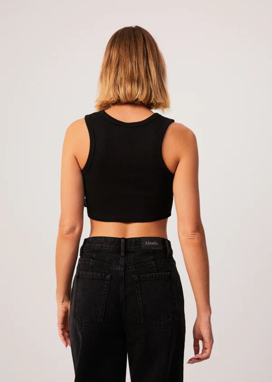 Women Afends Tops | Chloe Hemp Ribbed Cropped Singlet-Black