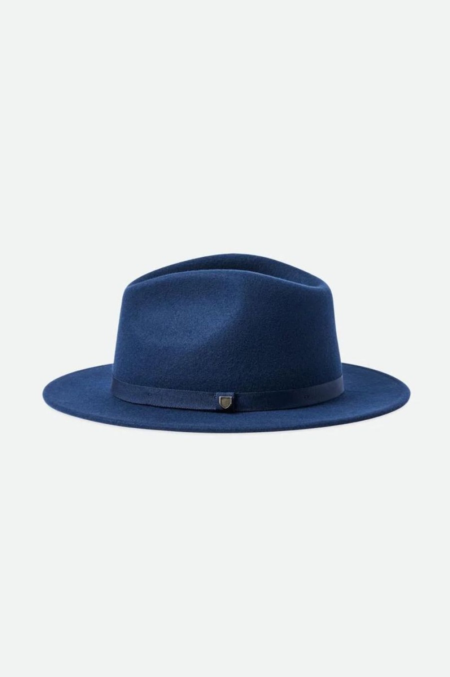 Women Brixton Hats | Messer Packable Fedora-Washed Navy