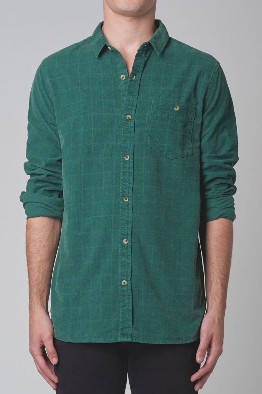 Men Rollas Shirts | Rolla'S Men At Work Tile Cord Shirt-Trade Green