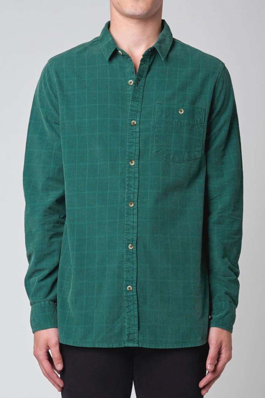 Men Rollas Shirts | Rolla'S Men At Work Tile Cord Shirt-Trade Green