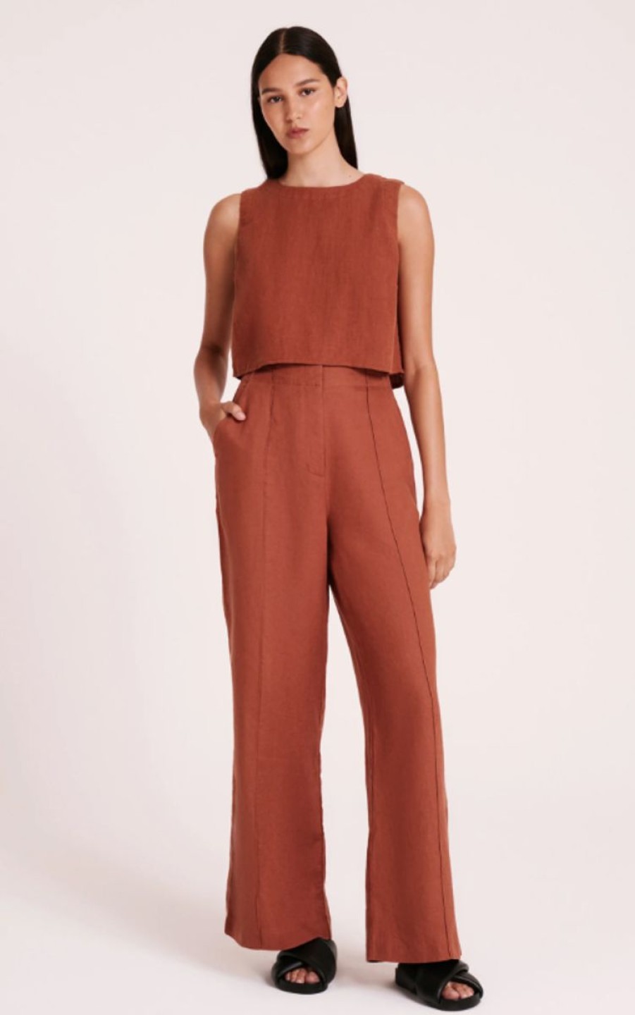 Women Nude Lucy Pants | Nude Lucy Amani Tailored Linen Pant-Amber