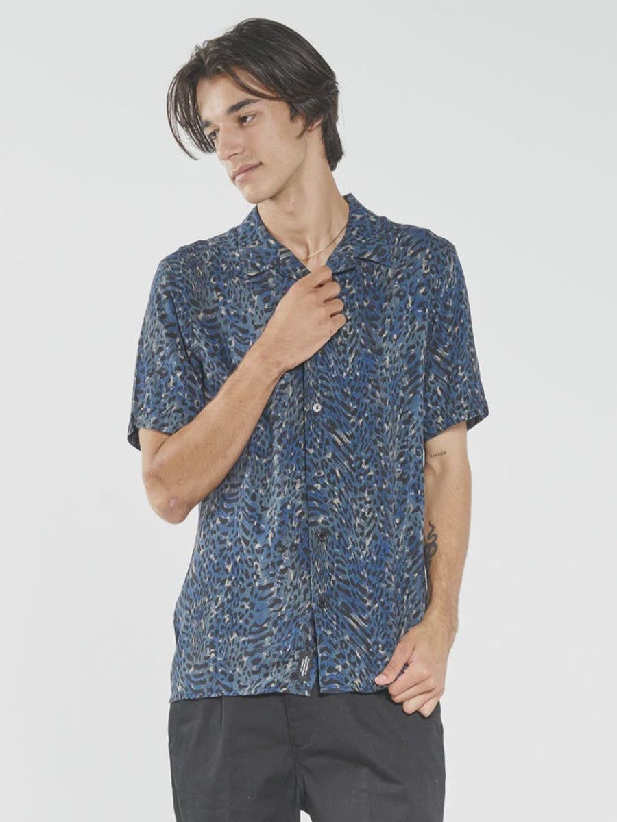 Men THRILLS Shirts | Mutations Bowling Shirt-Blue Indigo