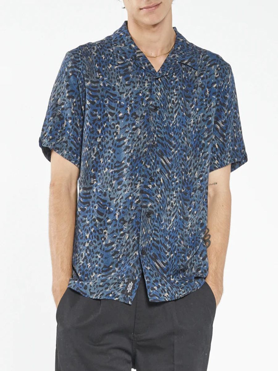 Men THRILLS Shirts | Mutations Bowling Shirt-Blue Indigo