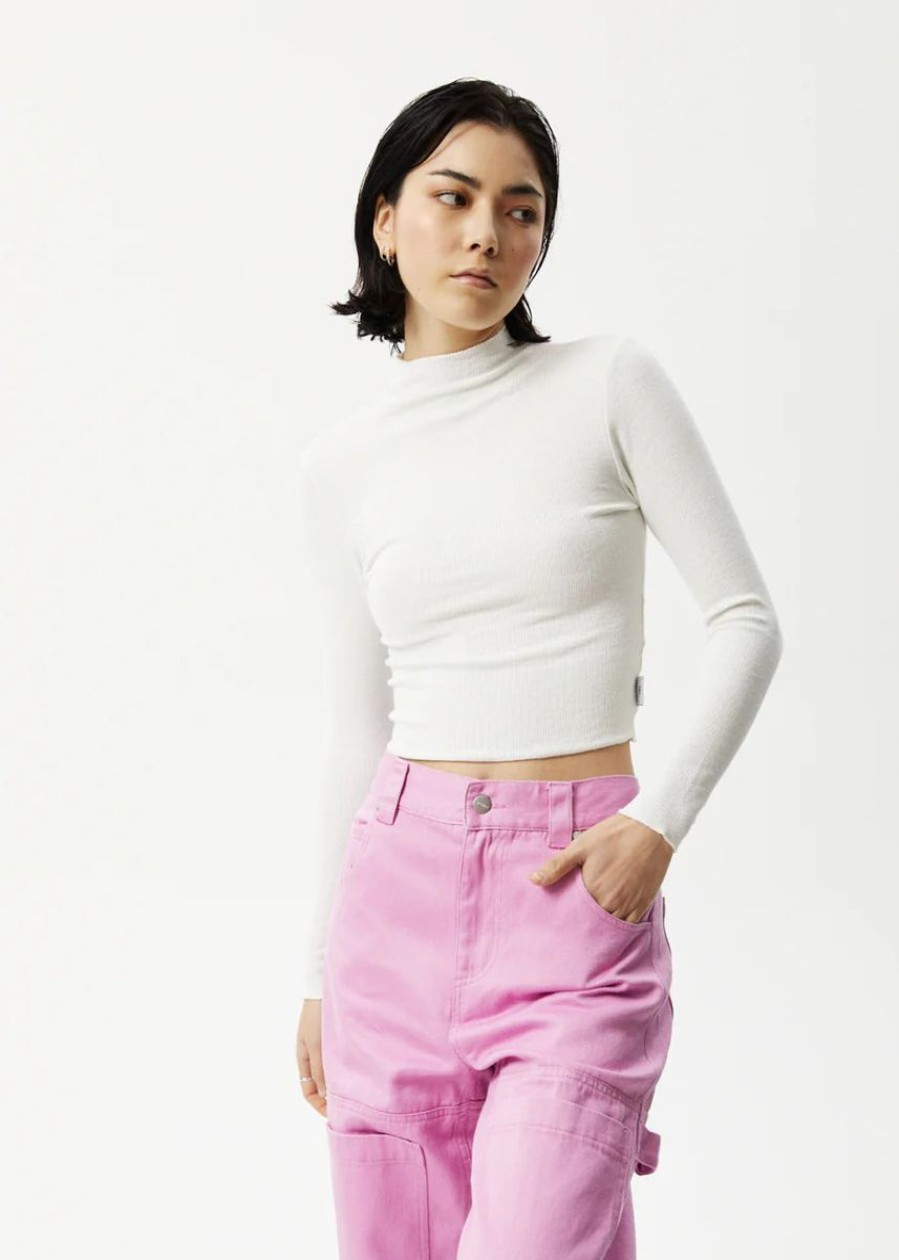 Women Afends Tops | Iconic Hemp Ribbed Long Sleeve Top-Off White