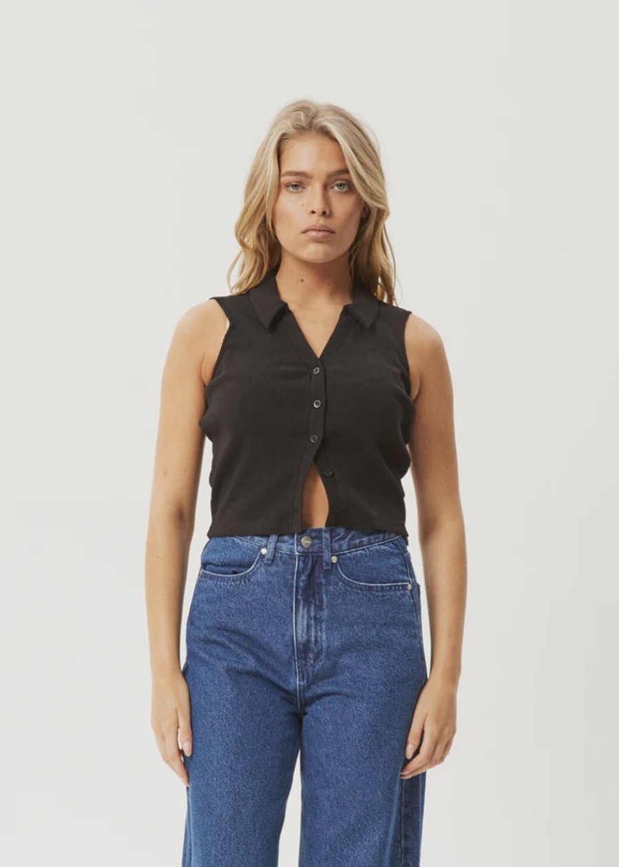 Women Afends Tops | Afends Eliza Organic Rib Sleeveless Shirt-Black