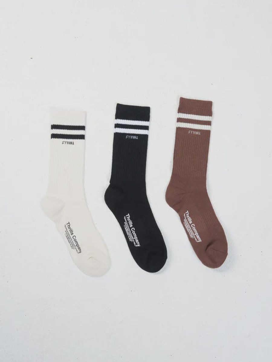 Women THRILLS Socks | Thrills Minimal Thrills 3 Pack Sock-Tofu-Merch Black-Chestnut