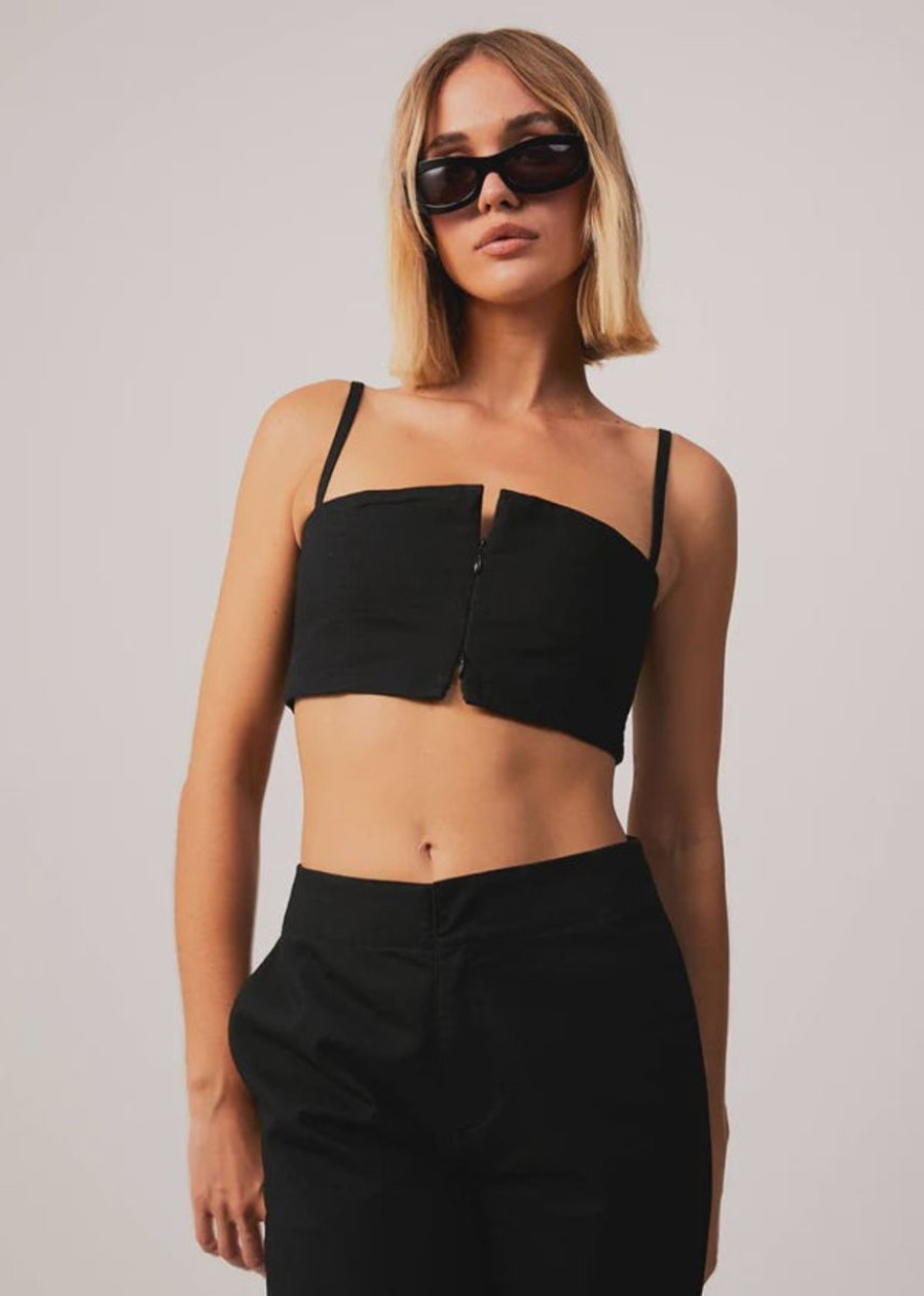 Women Afends Tops | Cola Recycled Panelled Crop Top-Black