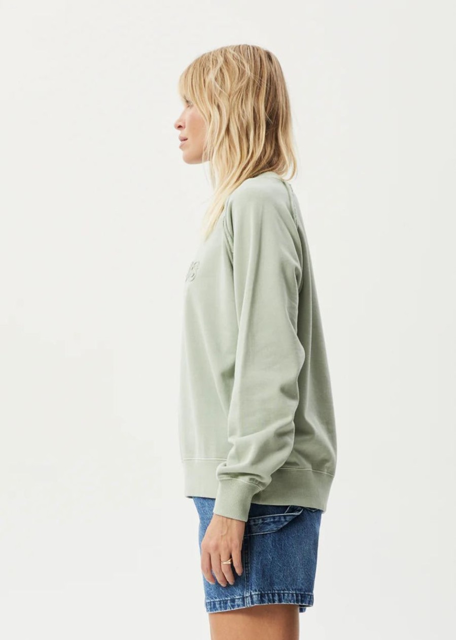 Women Afends Jumpers | Afends Cutback Raglan Crewneck Jumper- Eucalyptus