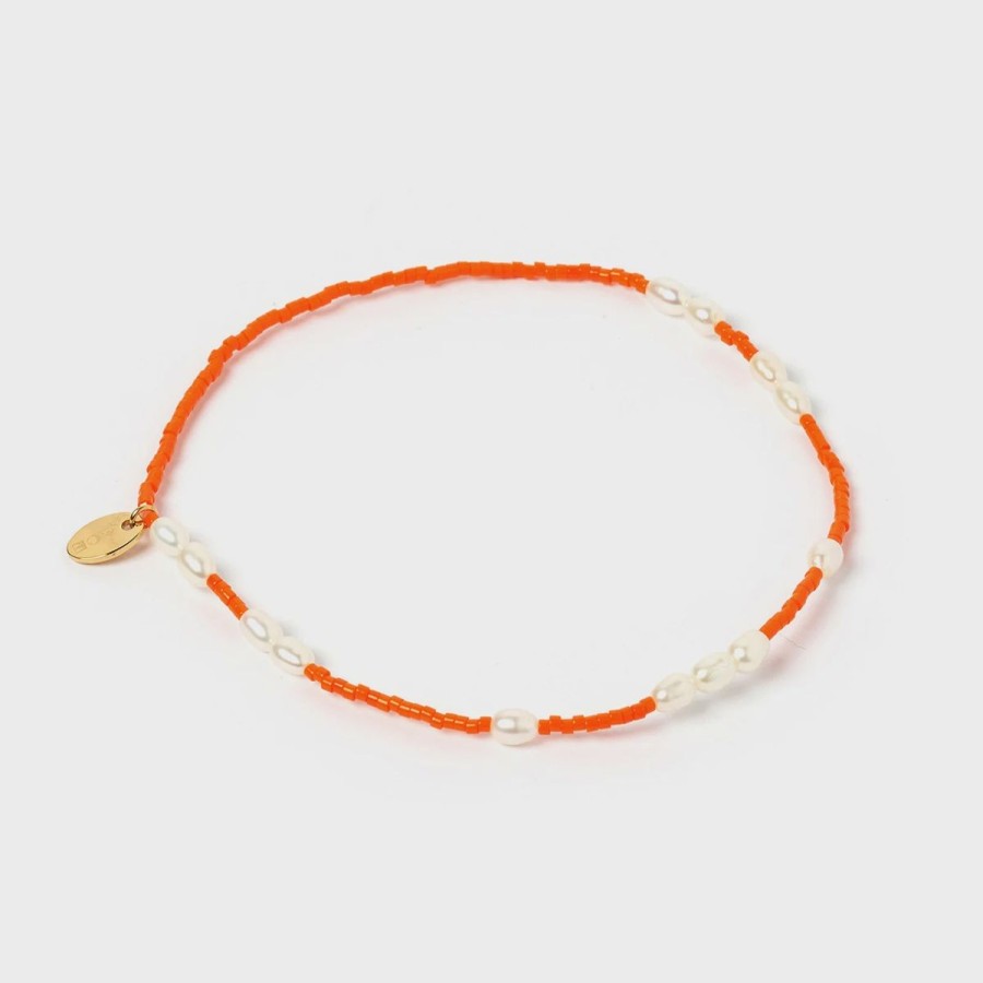 Women Arms Of Eve Jewellery | Arms Of Eve Poppy Pearl & Glass Beaded Anklet- Orange