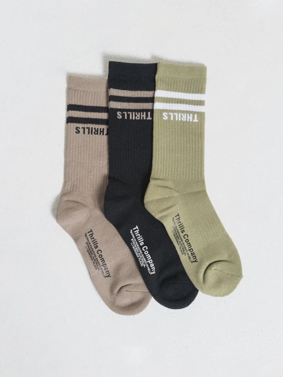 Women THRILLS Socks | Thrills Minimal Thrills 3 Pack Sock- Sage Grey/Washed Black/Aloe