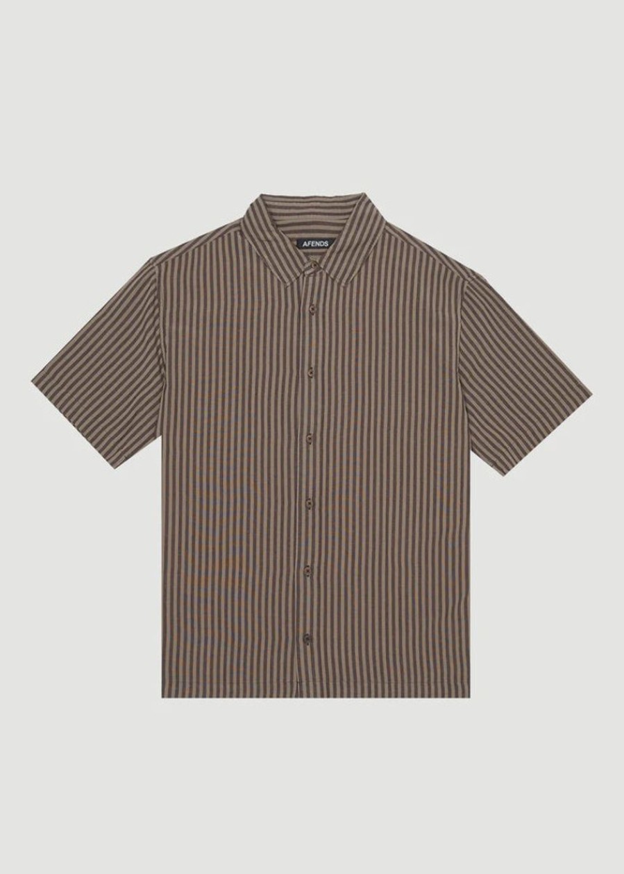 Men Afends Shirts | Afends Space Recycled Short Sleeve Shirt- Coffee Stripe