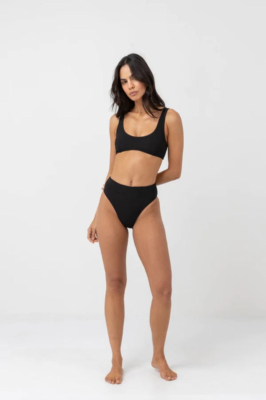 Women Rhythm Swimwear | Rhythm Isla Rib Eco Hi Waist Pant-Black