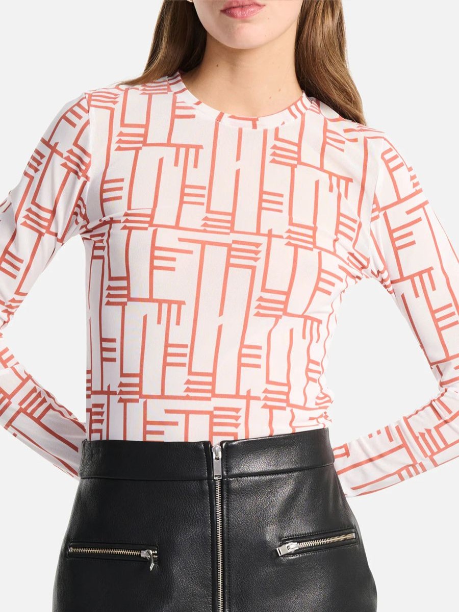 Women Ena Pelly Tops | Ena Pelly Willow Mesh Top-Red Brick Print