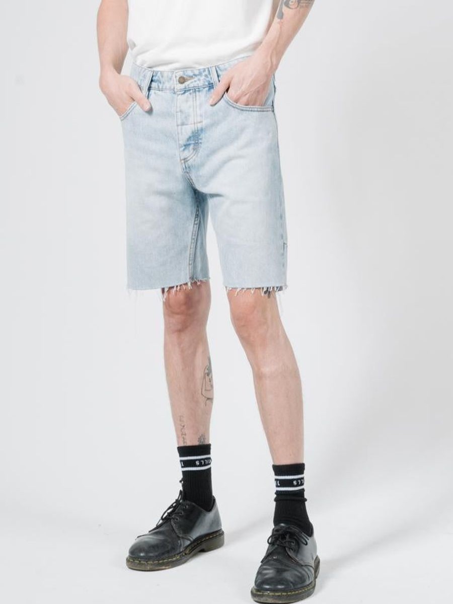 Men THRILLS Denim Shorts | Chopped Denim Short-Time Worn Blue