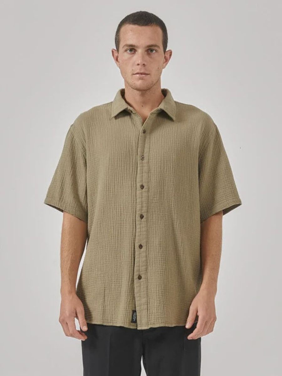 Men THRILLS Shirts | Thrills Minimal Thrills Seersucker Short Sleeve Shirt- Aloe