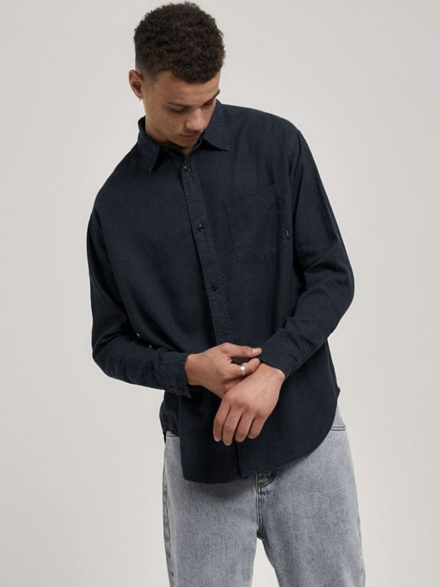 Men THRILLS Shirts | Thrills Hemp Minimal Thrills Oversize Long Sleeve Shirt-Petrol