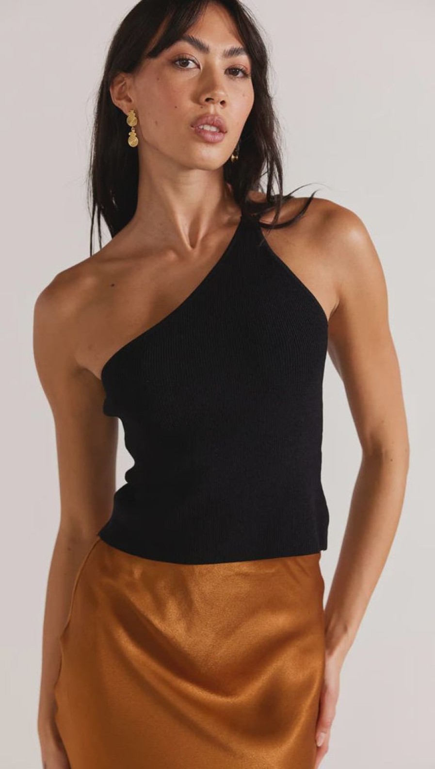 Women Staple the Label Tops | Staple The Label Lexie One Shoulder Knit Top- Black