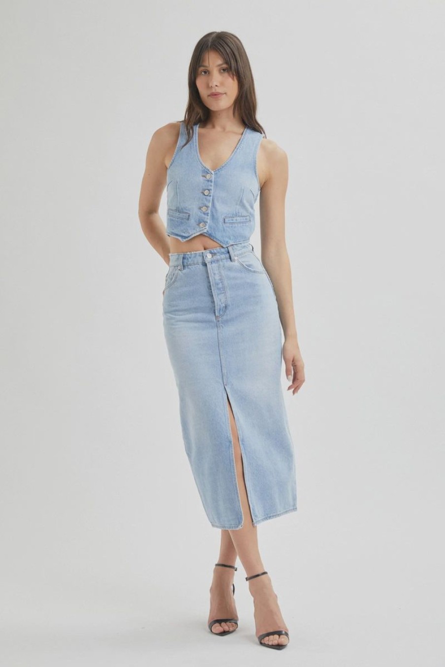 Women Rollas Denim Skirts | Rolla'S Chicago Denim Skirt-Old Stone-Light Vintage Blue