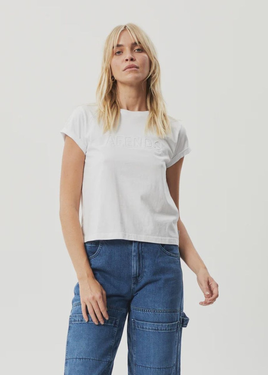 Women Afends Tees | Afends Cutback Roll Cuff T-Shirt- White