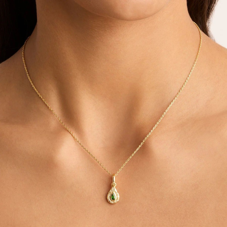 Women By Charlotte Jewellery | By Charlotte With Love Birthstone Annex Link Pendant-May/Emerald-18K Gold Vermeil