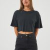 Women Afends Tees | Slay Hemp Cropped Oversize Tee- Black