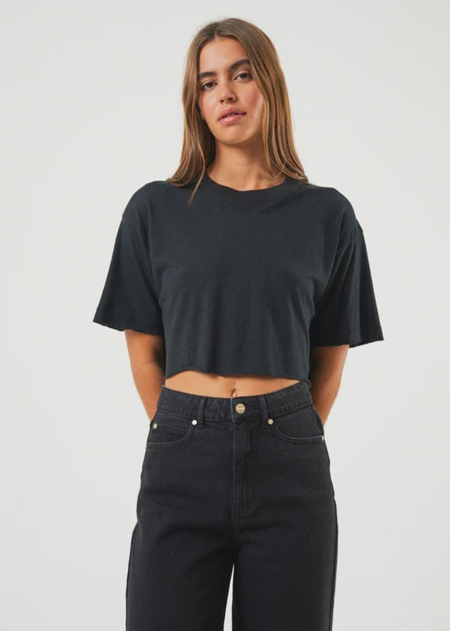 Women Afends Tees | Slay Hemp Cropped Oversize Tee- Black