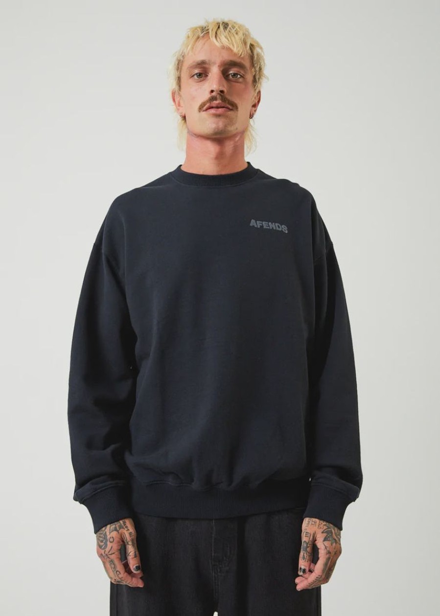 Men Afends Jumpers | Vortex Recycled Crew Neck Jumper-Black