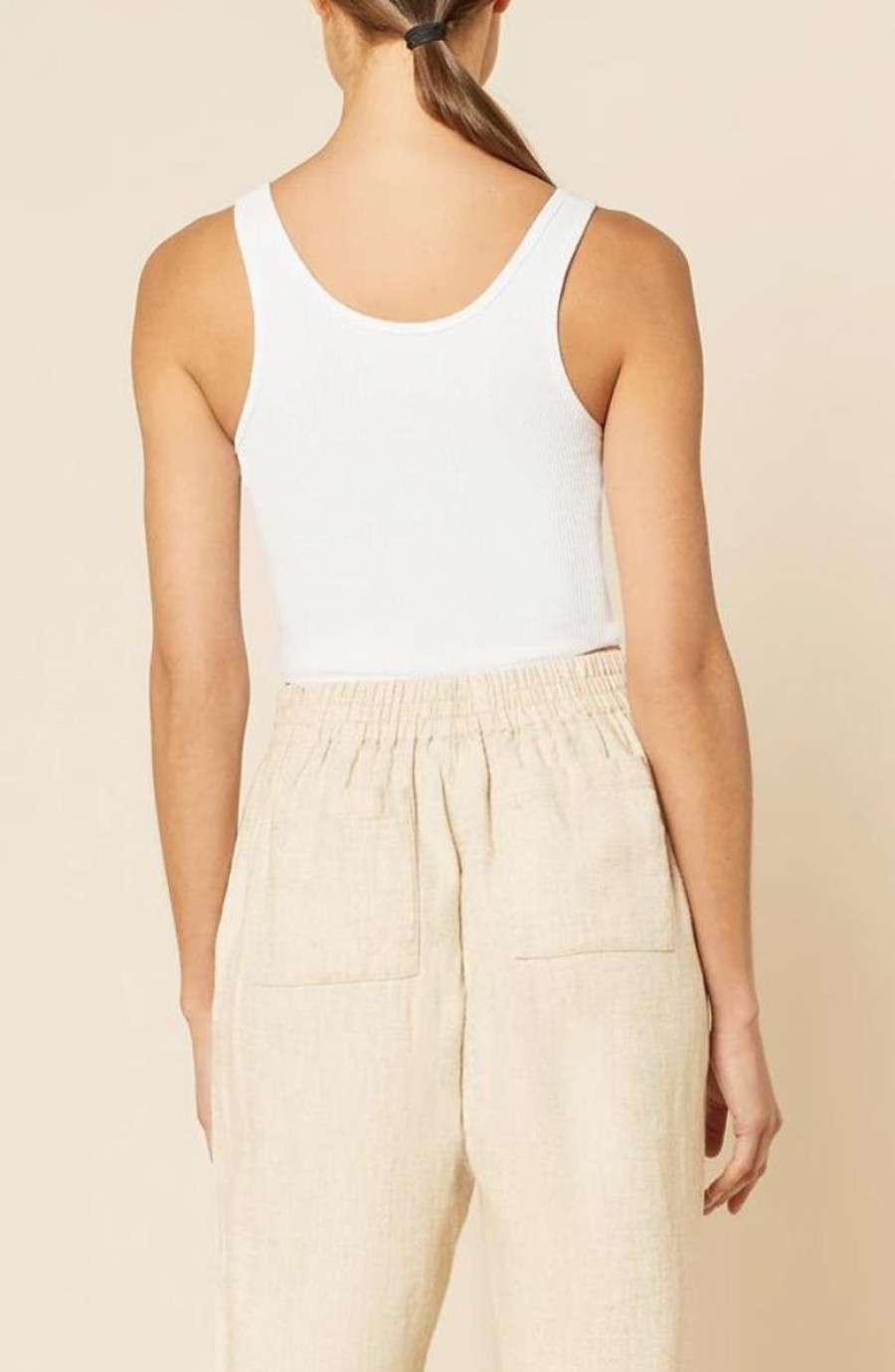 Women Nude Lucy Tops | Jade Button Front Waffle Tank-White