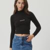 Women Afends Tops | Daze Iconic Hemp Rib Long Sleeve Top-Black