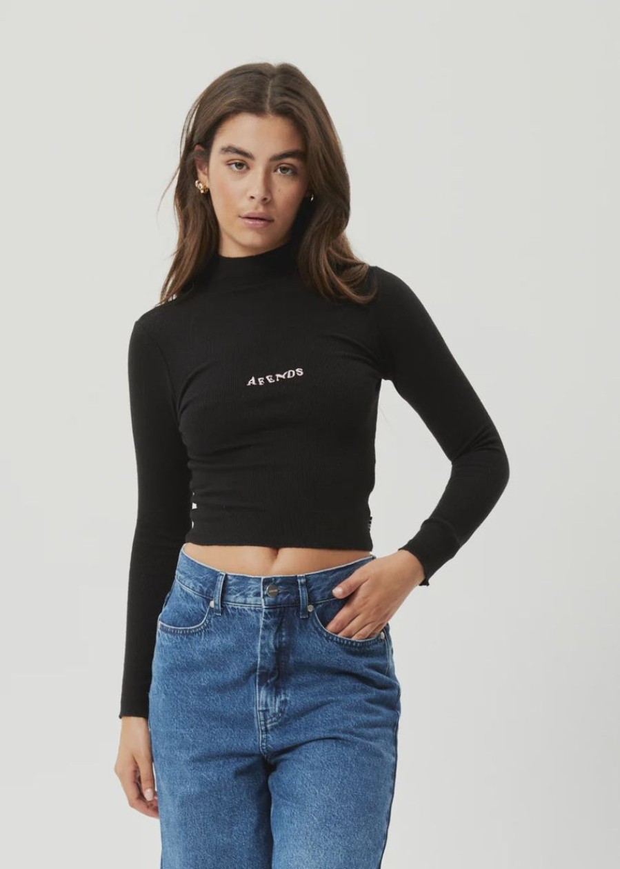 Women Afends Tops | Daze Iconic Hemp Rib Long Sleeve Top-Black