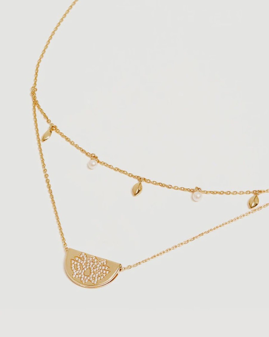 Women By Charlotte Jewellery | By Charlotte Live In Peace Lotus Necklace-18K Gold Vermeil