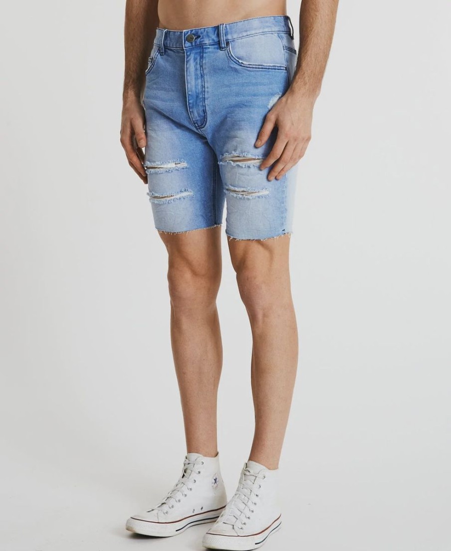 Men Kiss Chacey Denim Shorts | Ks2 Denim Short-Destroyed Crystal Blue