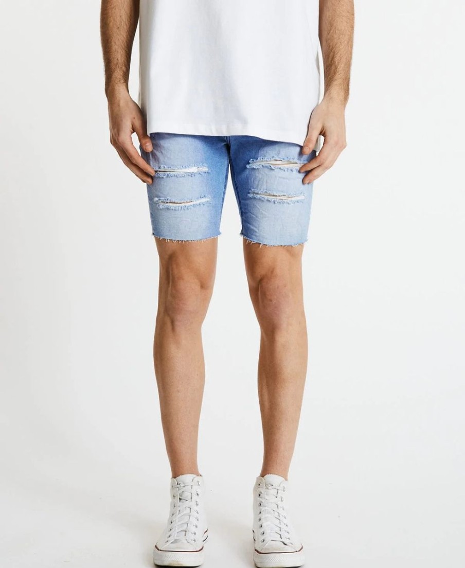 Men Kiss Chacey Denim Shorts | Ks2 Denim Short-Destroyed Crystal Blue