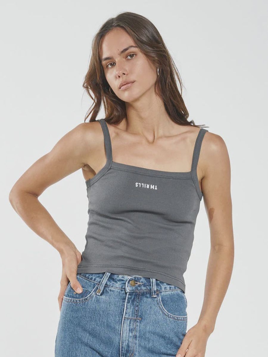 Women THRILLS Tops | Minimal Thrills Rib Singlet-Merch Black