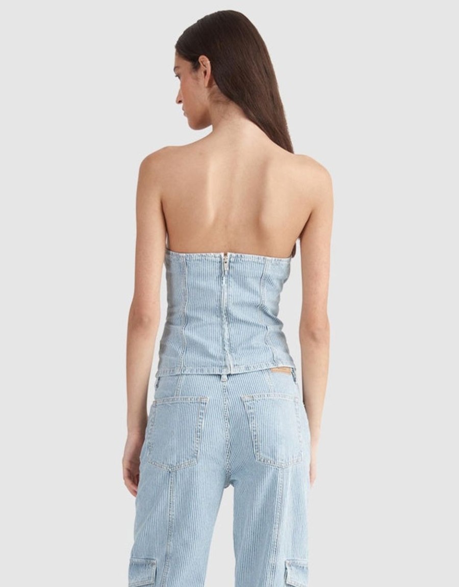 Women Ena Pelly Tops | Ena Pelly Diana Denim Bustier- Ice Blue Stripe