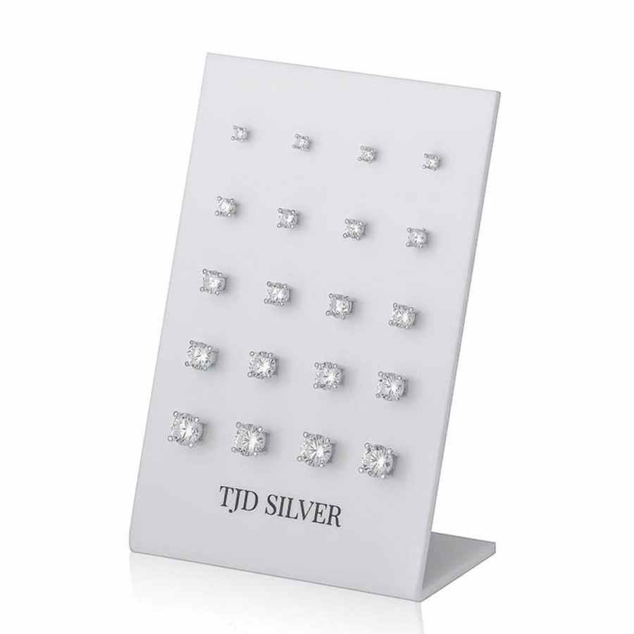 Women TJD Silver Jewellery | Rhodium Plated Sterling Silver Cz 4 Claw Round Stud 7Mm Sts01-7