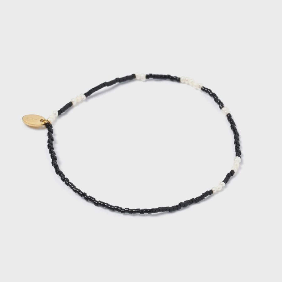 Women Arms Of Eve Jewellery | Arms Of Eve Poppy Pearl & Glass Beaded Anklet-Black