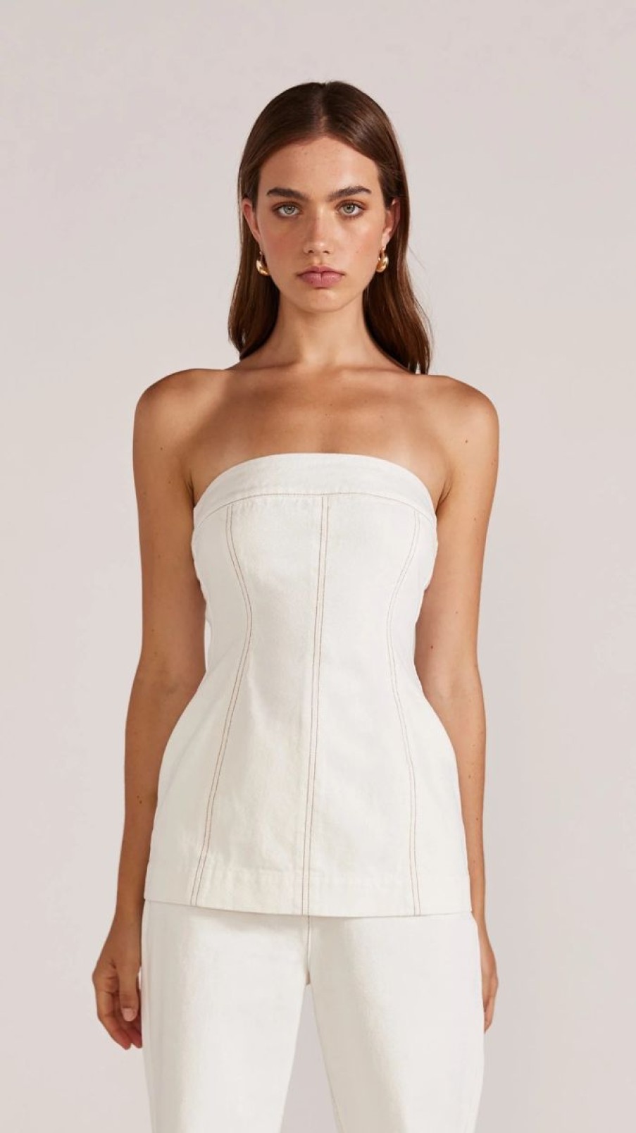 Women Staple the Label Tops | Staple The Label Calla Denim Bustier Top-White