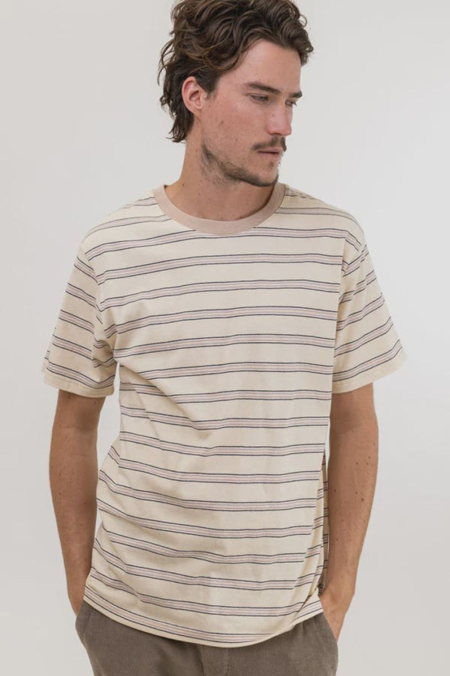 Men Rhythm Tees | Everyday Stripe Short Sleeve Shirt-Ecru