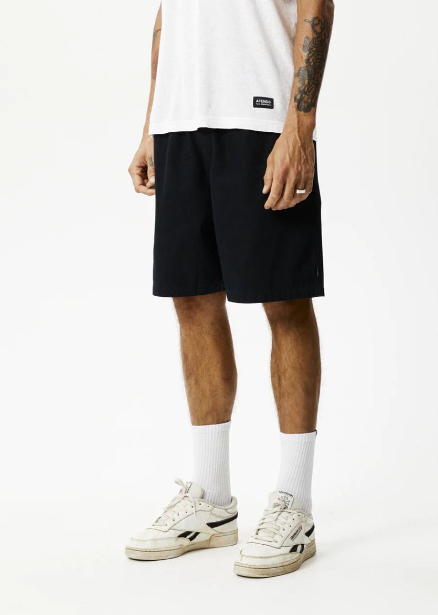 Men Afends Shorts | Afends Ninety Eights Recycled Baggy Elastic Waist Shorts-Black