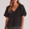 Women Mink Pink Tops | Mink Pink Raven Blouse-Black