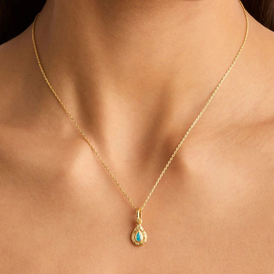 Women By Charlotte Jewellery | By Charlotte With Love Birthstone Annex Link Pendant-December/Turquoise-18K Gold Vermeil