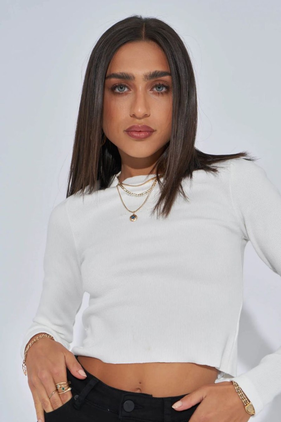 Women ABrand Tops | A Heather L/S Top- White